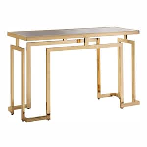 Towson 52 in. Gold Plating and Black Rectangular Glass Top Console Table