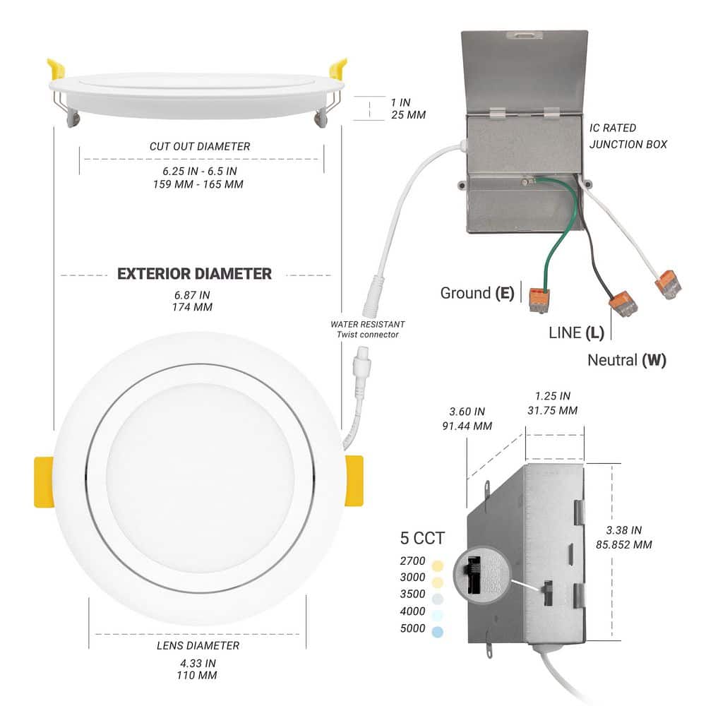 White Adjustable 6'' Aluminum LED Recessed Lighting Kit