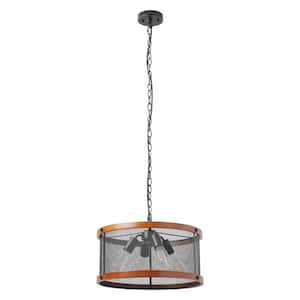 4-Light Black and Brown Farmhouse Pendant Light Round Cage Chandelie Industrial Hanging Light Fixture