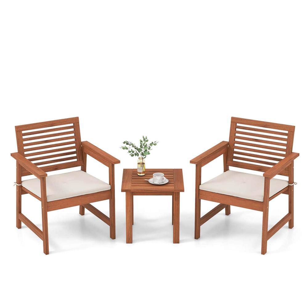 Natural 3-Piece Wood Patio Conversation Set with 2 White Seat Cushions price history on PriceWatchPro