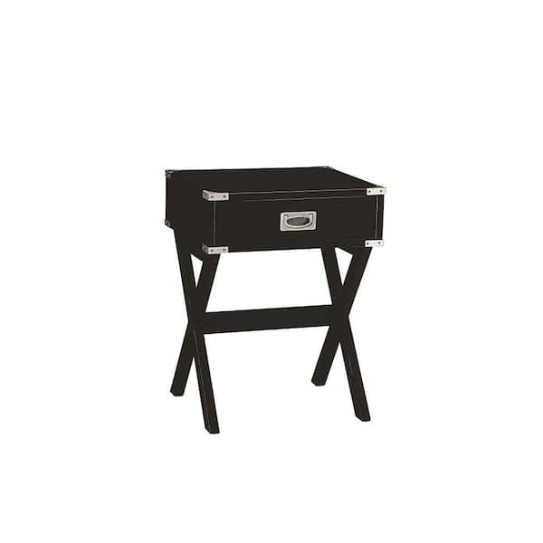 Benjara 16 in. Black Rectangle Wood End Table with 1-Drawer and Metal Brackets