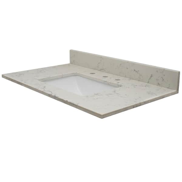 MarCraft Vista 49 in. W x 22 in. D Quartz Vanity Top in Florentine with White Rectangle Single Sink