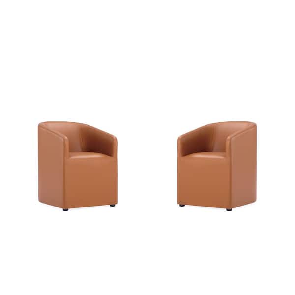 Manhattan Comfort Anna Saddle Round Faux Leather Dining Armchair (Set of 2)