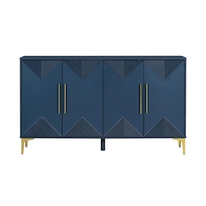 59.8 in. W x 15.7 in. D x 34.6 in. H Navy Blue Linen Cabinet with 2-Tone Triangular Pattern Doors