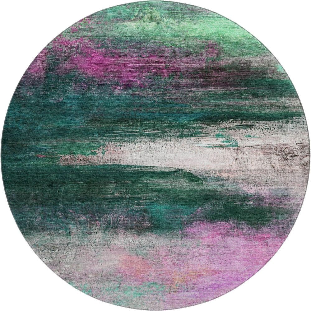 Mayfield Premium Machine Washable Abstract AMF2016 Green 8 ft. x 8 ft. Round Rug price history on PriceWatchPro