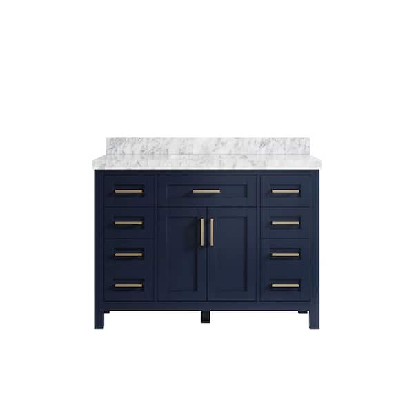 Willow Collections Cambridge 48 in. W x 22 in. D x 36 in. H Bath Vanity in Hale Navy Blue with 2 in. Carrara Marble Top