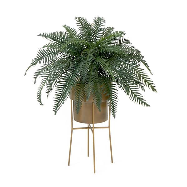 34 in. Artificial Green River Fern Plant in Metal Planter with Stand DIY KIT