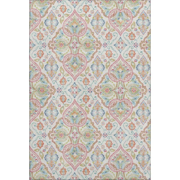 Mayfield Premium Machine Washable Abstract AMF2207 Ivory 5 ft. x 7 ft. 6 in. Area Rug