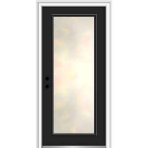 Blanca 32 in. x 80 in. Right-Hand Inswing Full Lite Satin Glass Black Painted Prehung Fiberglass Front Door