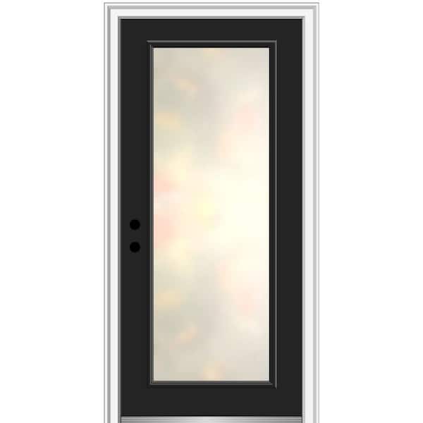 MMI DOOR Blanca 32 in. x 80 in. Right-Hand Inswing Full Lite Satin Glass Black Painted Prehung Fiberglass Front Door