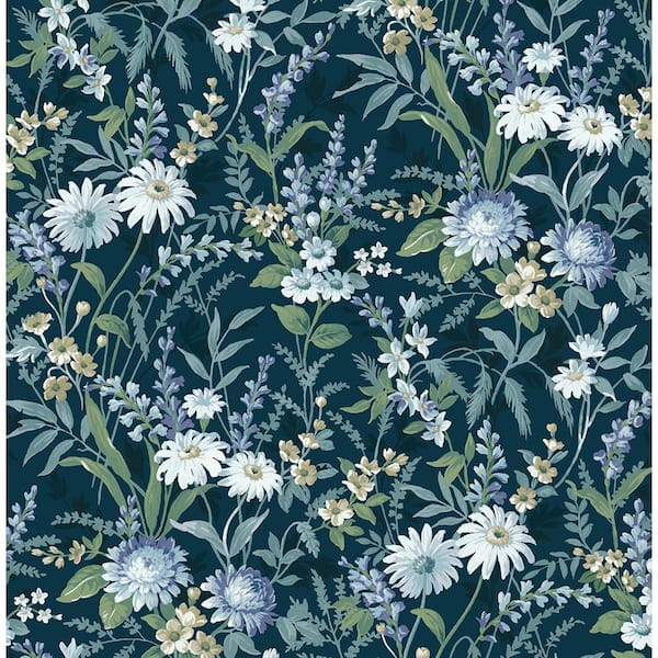 NextWall 30.75 sq. ft. Teal Vintage Floral Vinyl Peel and Stick Wallpaper Roll