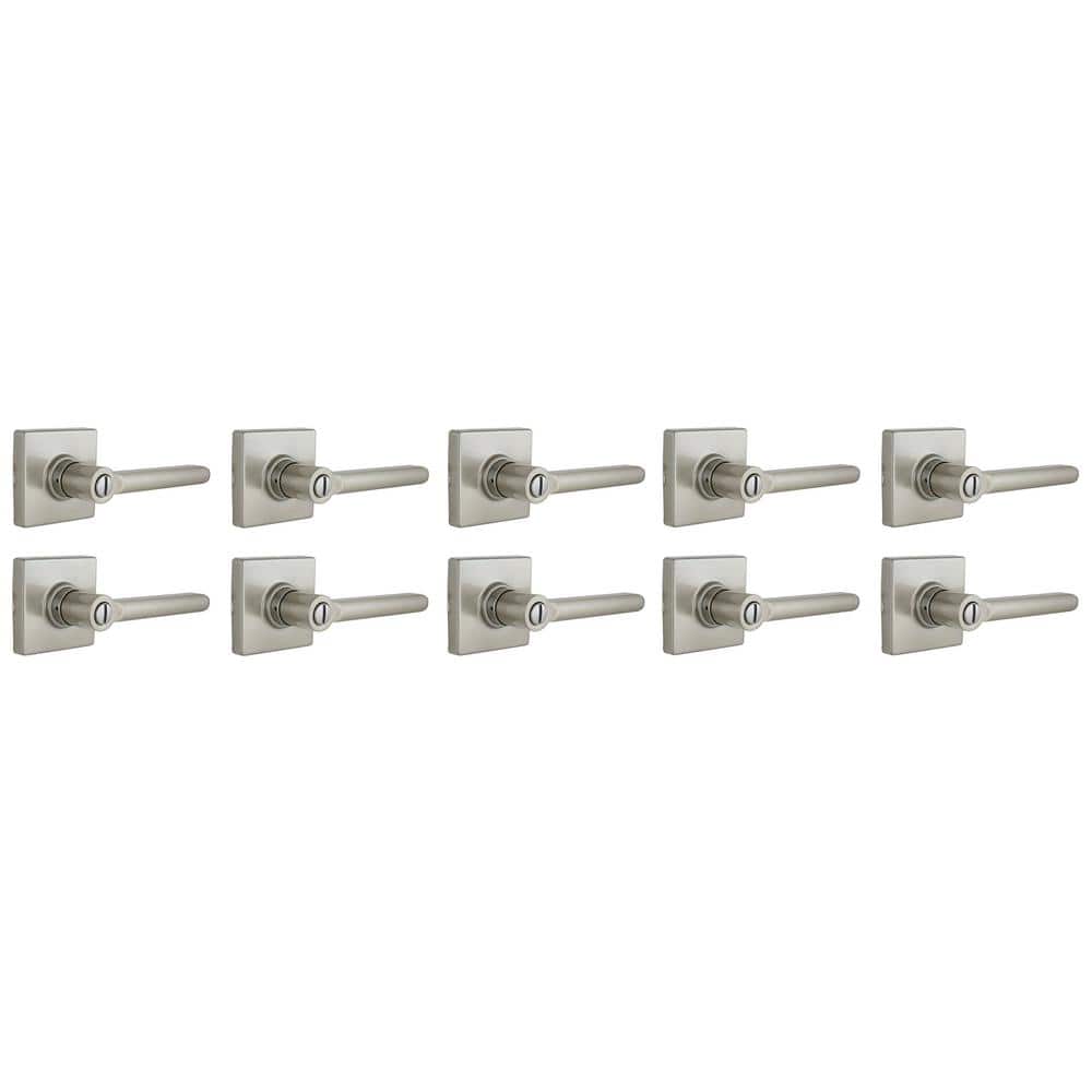 Tonebridge Satin Nickel Bed/Bath Door Lever with Square Rose 10-Pack