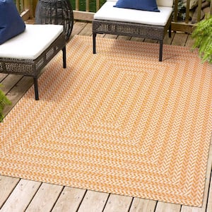 Chevron Modern Concentric Squares Orange/Cream 3 ft. x 5 ft. Indoor/Outdoor Area Rug