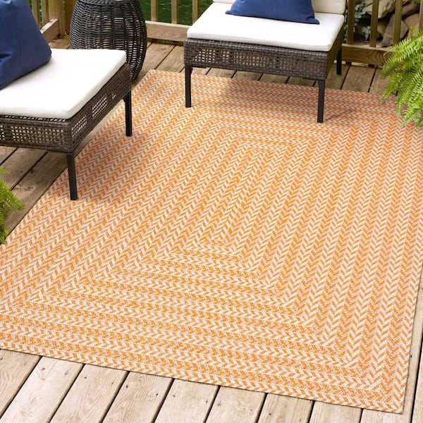 Chevron Modern Concentric Squares Orange/Cream 8 ft. x 10 ft. Indoor/Outdoor Area Rug