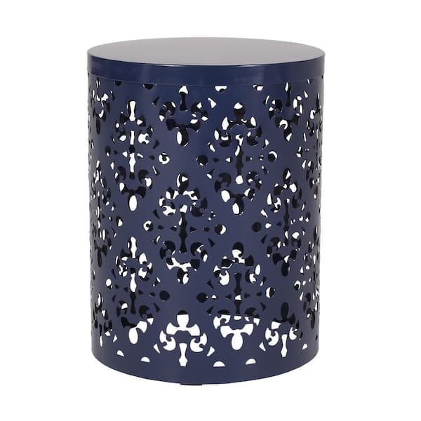 ディア Blue 14 in. Round Metal Outdoor Side Table, Patio Powder-coated