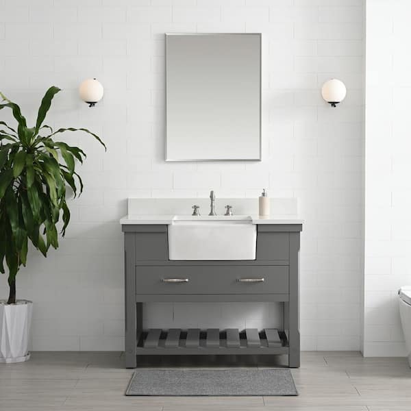 SUDIO Wesley 42 in. W x 22 in. D Bath Vanity in Gray with Engineered Stone Vanity Top in Ariston White with White Sink