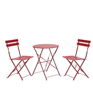 Red 3-Piece Metal Round Table Outdoor Bistro Set