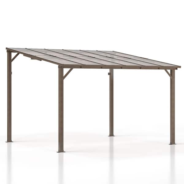 12 ft. W x 10 ft. D Wall Mounted Aluminum Gazebo with Lean-To Awnings for Patio Deck Porch Backyard