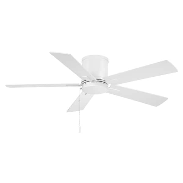 Photo 1 of Grantway 48 in. Indoor/Covered Outdoor Matte White Low Profile Ceiling Fan Without Light with Pull Chain Included