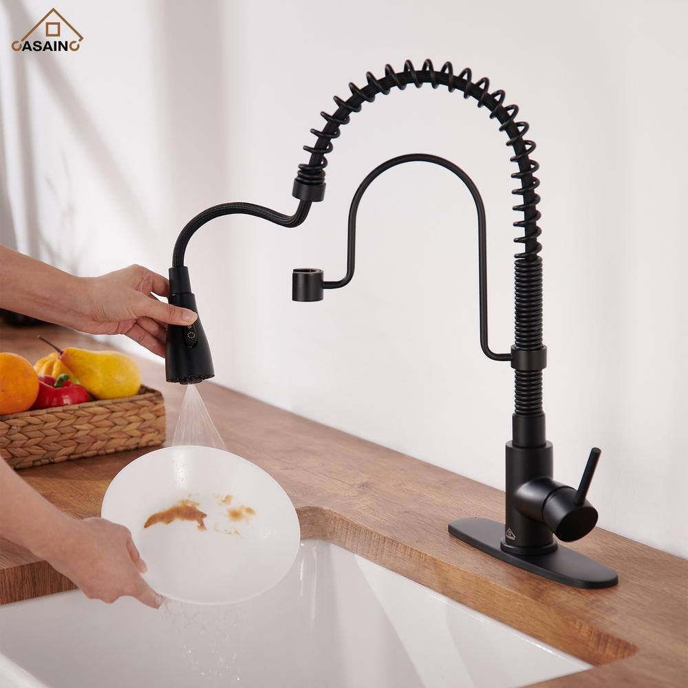 Matte Black Stainless Steel Pull-Down Kitchen Faucet with Spray