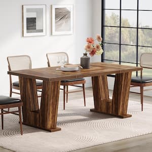 Roesler Farmhouse Brown Wood 62.9 in. W Rectangular Pedestal Dining Table Seats 6 for Home Kitchen, Dining Room