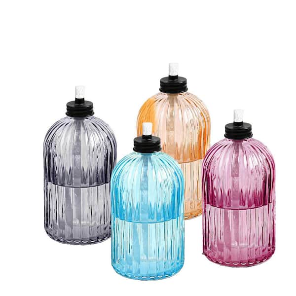 13.5 oz Clear Glass Tabletop Outdoor Torches with Fiberglass Wicks Refillable Flame Lanterns for Patio Garden 4-Pack