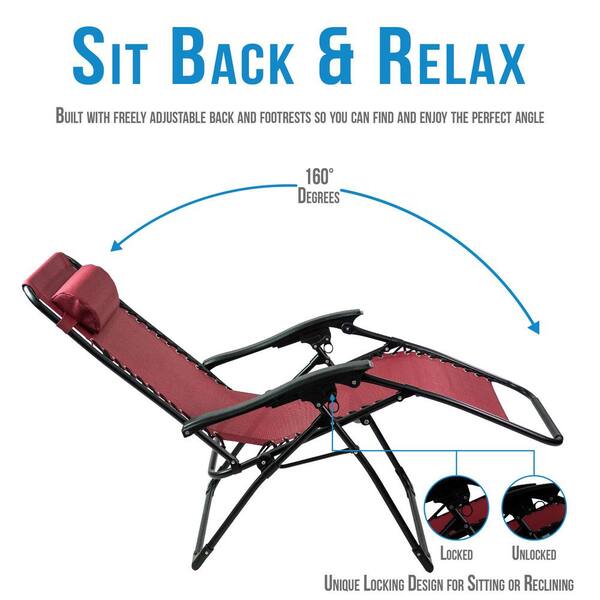 Patio Premier Metal Outdoor Recliner Gravity Chairs in Maroon (2-Pack)