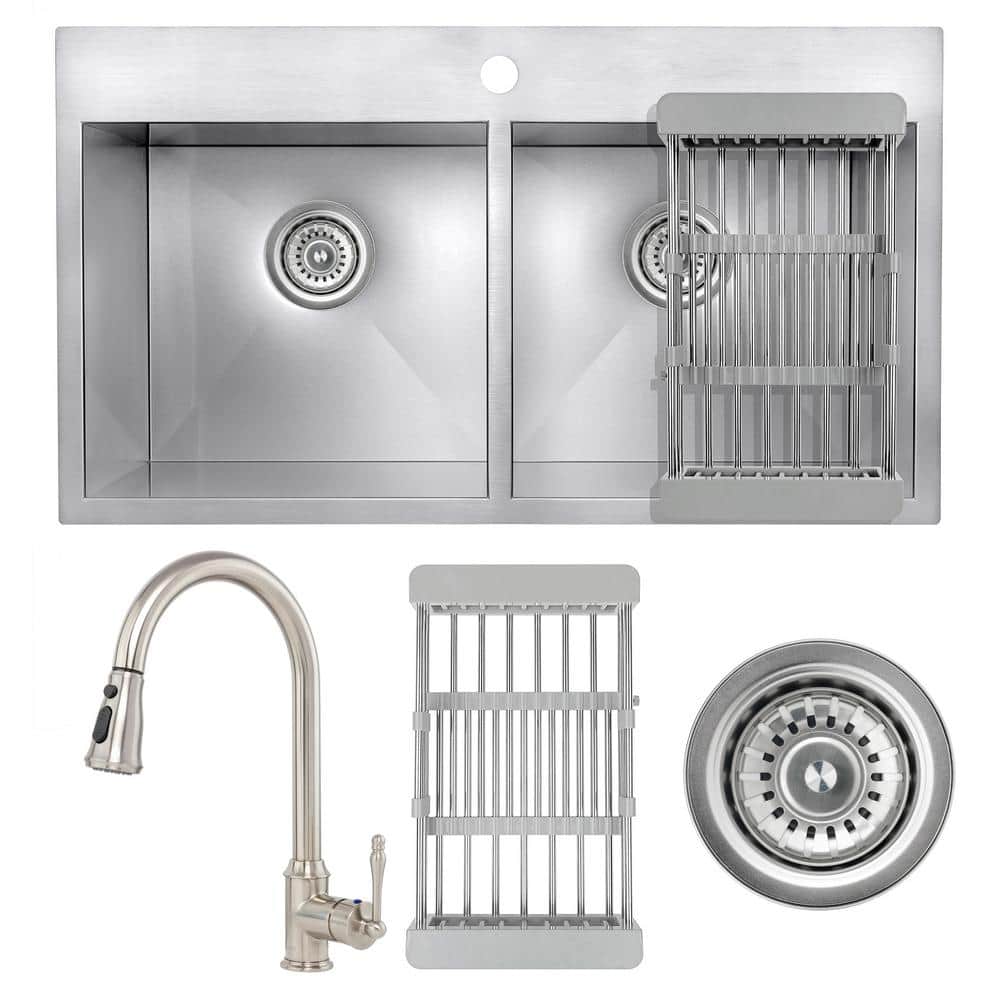 Handmade All-in-One Drop-in Stainless Steel 33 in. x 22 in. Drying Rack wit