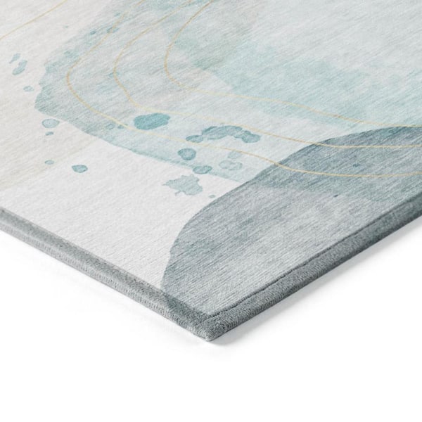 Beige and Blue 8 ft. x 10 ft. Woven Abstract Rectangle Indoor/Outdoor Area Rug