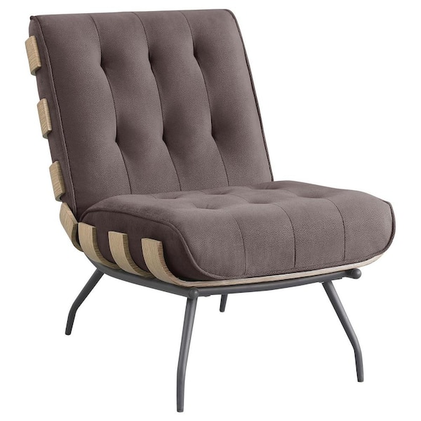 Aloma Brown Fabric Armless Accent Side Chair with Tufted Cushion