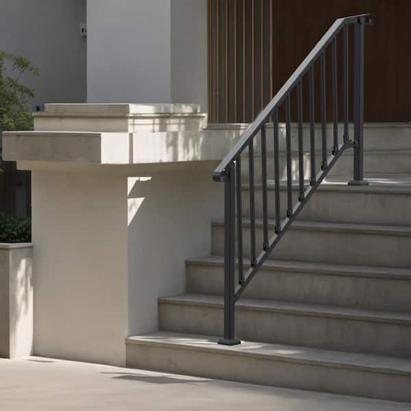 Handrails for Outdoor Steps 4-5 Step Stair Hand Rail Kit Carbon Steel Railings 38.98 in. H x 3.31 in. W Black