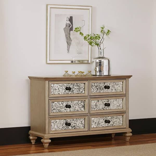HOMESTYLES Visions 6-Drawer Silver Gold Champagne Finish Dresser