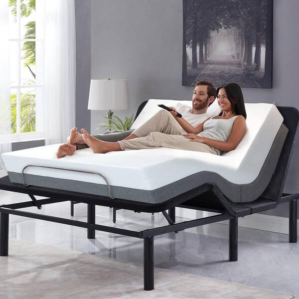 HOMESTOCK Black Metal Bed Frame Full Platform Bed with 7 Adjustable Positions Wireless Remote Lounge Function 60235HDC