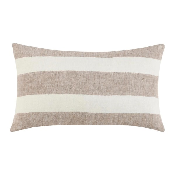 Lumbar White and Brown Horizontal Stripes 5 in. X 26 in. Throw Pillow