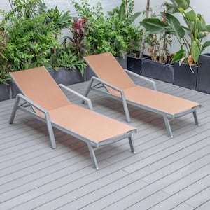 Grey Powder Coated Aluminum Frame Marlin Modern Patio Chaise Lounge Arm Chair with Light Brown (Set of 2)