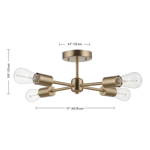 Globe Electric Vane 17 in. 4-Light Matte Brass Semi-Flush Mount
