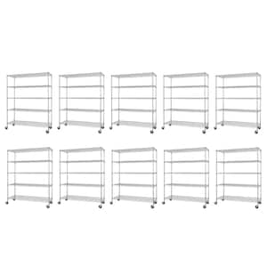 10-Pack Chrome 5-Tier Rolling Heavy Duty Steel Wire Shelving Unit (60 in. W x 77 in. H x 24 in. D)
