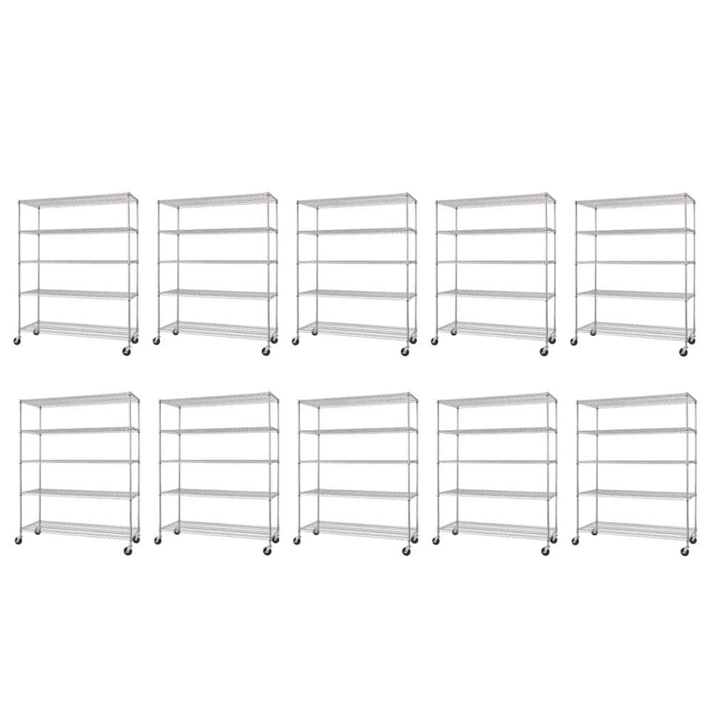 TRINITY 10Pack Chrome 5Tier Rolling Heavy Duty Steel Wire Shelving
