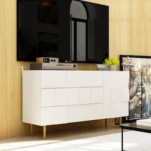 White Wooden 3-Drawer 55.1 in Width, Dresser, Storage Cabinet, Chest of Drawers with 2 Shelves, Modern Style
