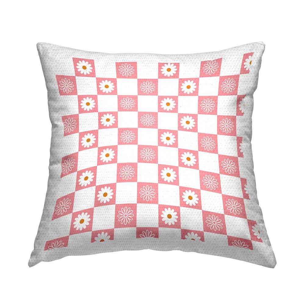 Daisy Flower Blossoms Checkered Pattern Pink Square Outdoor Throw Pillow price history on PriceWatchPro