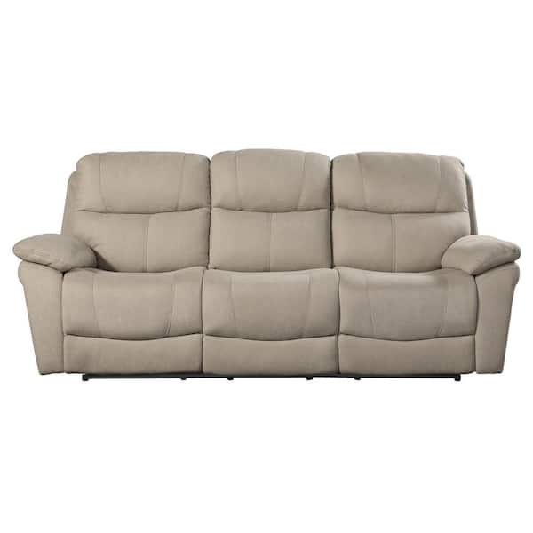 EVERGLADE HOME Mackay 89 in. W Flared Arm Microfiber Straight Power Reclining Double Sofa with Power Headrests in Beige