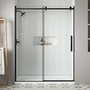Waverly 60 in. W x 75.98 in. H Sliding Frameless Shower Door in Matte Black Finish with Clear Glass