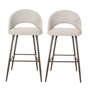 Pale Grey Fabic/Leatherette Bar Stool with Tapered Metal Legs (Set of 2)