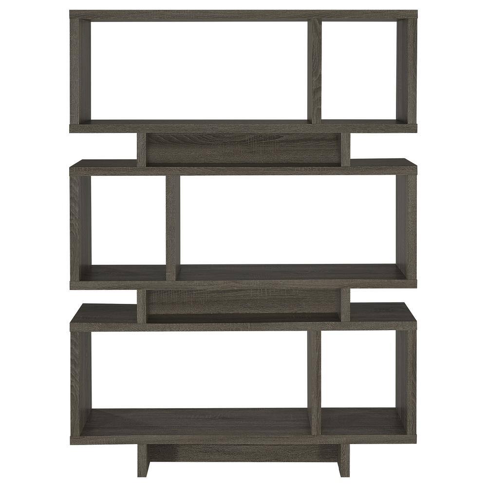 Transitional Weathered Gray Wood Bookcase with Artful Cubes