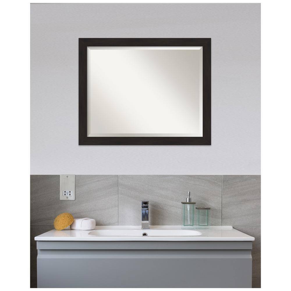 Espresso Brown Wood Rectangular Beveled Wall Mirror