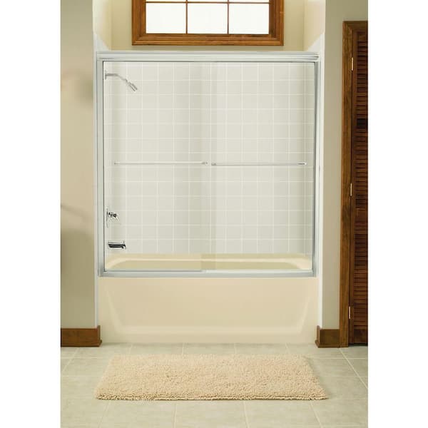 STERLING Finesse 55-60 in. x 58 in. Semi-Frameless Sliding Bathtub Door in Silver with Handle