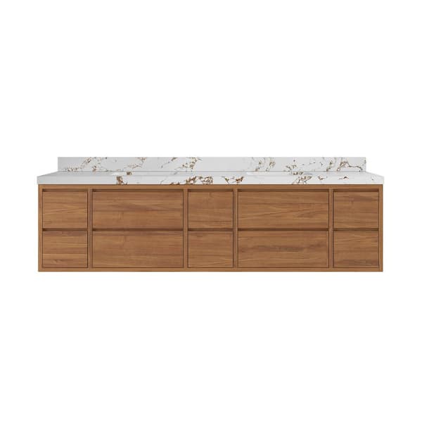 Willow Collections Madison Float 84 in. W x 22 in. D x 36 in. H Single Sink Bath Vanity Center Dark Natural with 2 in. Viola Brown Qt. Top