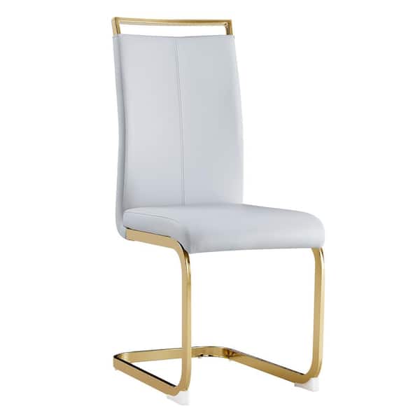 Modern Light Gray PU Leather Seat Dining Chairs Set of 2 for Kitchen, Living, Dining Room