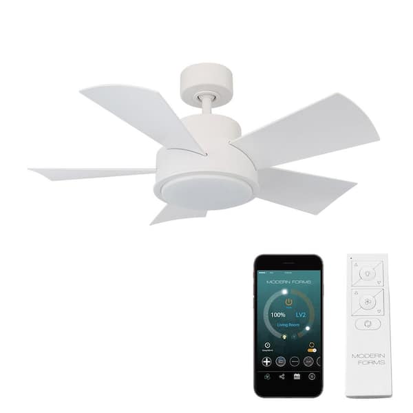 Modern Forms Vox 38 in. Smart Indoor/Outdoor Matte White Standard Ceiling Fan 3000K Integrated LED with Remote