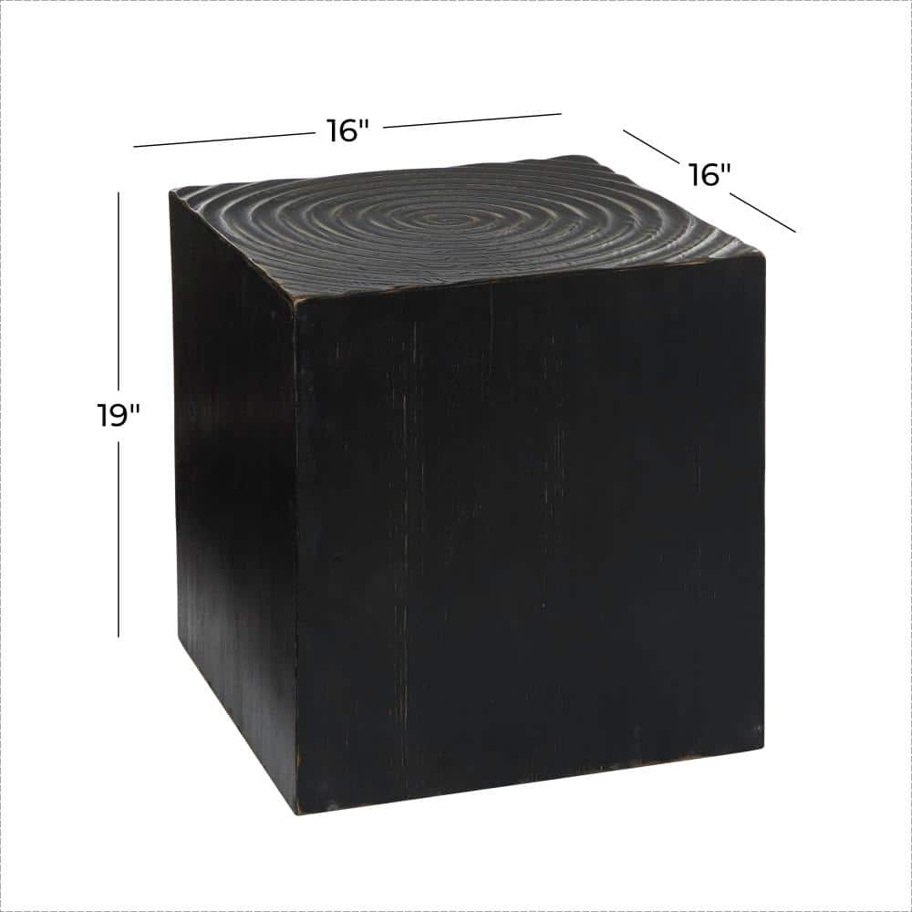Carved Spiral Black Wood Rustic Accent Table 17"x19"